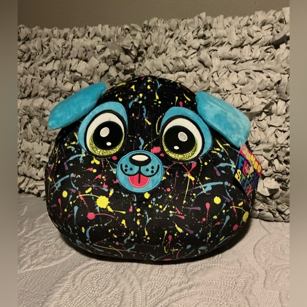 Fluffy stuffy jumbo dog Whimsical Black and Blue Cartoon Eyes Face Mask